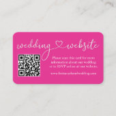 Calligrafie Heart Weddenschap Website QR Hot Pink Informatiekaartje (Voorkant)