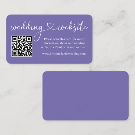 Calligrafie Heart Weddenschap Website QR Periwinkl Informatiekaartje (Voorkant / Achterkant)
