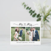 Calligrafie Heart Wedding 2 Foto Dank je Briefkaart (Staand voorkant)