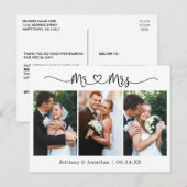 Calligrafie Heart Wedding 3 Foto Dank je Briefkaart (Voorkant / Achterkant)