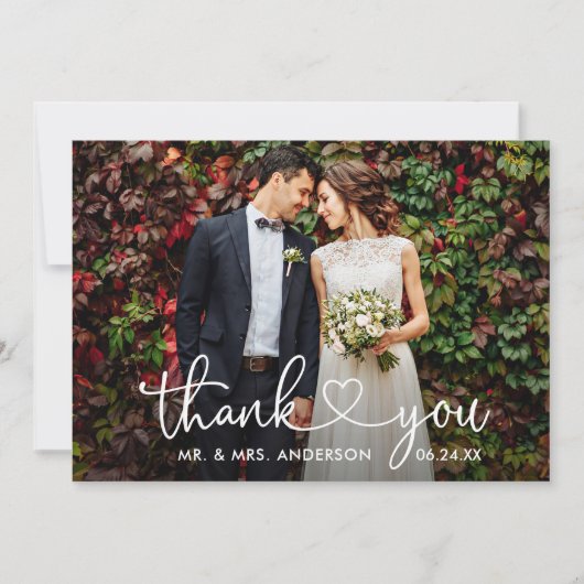 Calligrafie Heart Wedding Bride Groom 6 Foto's Bedankkaart (Voorkant)