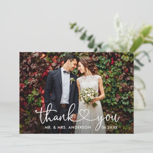 Calligrafie Heart Wedding Bride Groom 6 Foto's Bedankkaart (Staand voorkant)