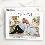 Calligrafie Heart Wedding Mr Mrs Foto Dank u Briefkaart<br><div class="desc">Moderne,  eenvoudige kalligrafie Manuscript Mr. en Mrs Heart Wedding Bride en Groom Foto Dank u Briefkaart</div>