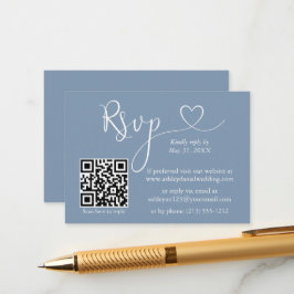 Calligrafie Heart Wedding QR RSVP Dusty Blue Informatiekaartje