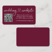 Calligrafie Heart Wedding Website QR Burgundy Informatiekaartje (Voorkant / Achterkant)