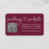 Calligrafie Heart Wedding Website QR Burgundy Informatiekaartje (Voorkant)