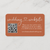 Calligrafie Heart Wedding Website QR Terracotta Informatiekaartje (Voorkant)