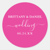 Calligrafie Hot Pink Wedding Envelope-zegels Ronde Sticker (Voorkant)