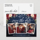 Calligrafie-hout Bourgundy Floral sparen de datum Briefkaart (Voorkant / Achterkant)