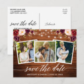 Calligrafie-hout Bourgundy Floral sparen de datum Briefkaart (Voorkant / Achterkant)