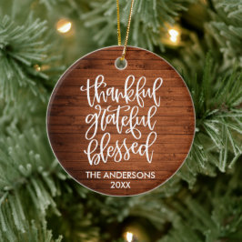 Calligrafie Hout Thankful Grateful Blessed Keramisch Ornament