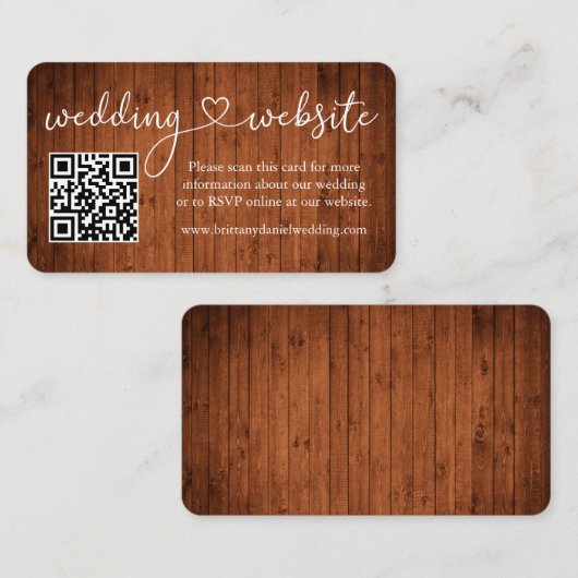Calligrafie Hout Weddenschap Website QR Informatiekaartje (Voorkant / Achterkant)