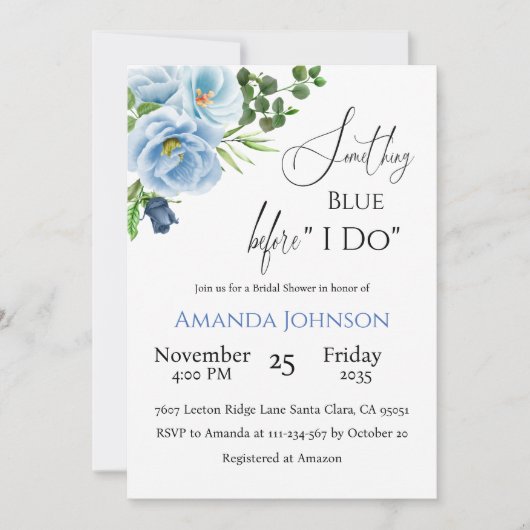 Calligrafie Iets Blue Floral Vrijgezellenfeest Kaart (Voorkant)