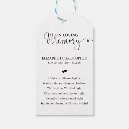 Calligrafie in het liefhebben van Memory Memorial  Cadeaulabel (Achterkant)