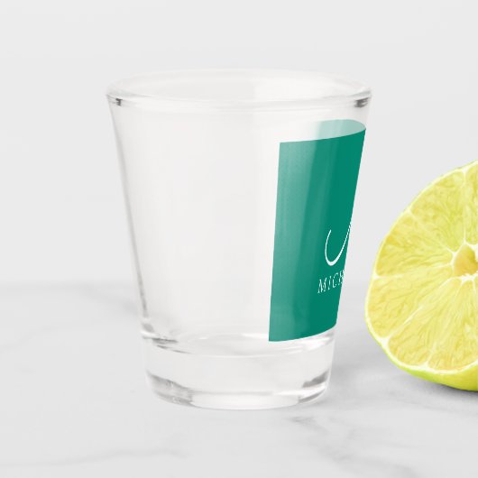 Calligrafie Initiaal Monogram Naam Blauwgroen Sjab Shot Glas (Links)