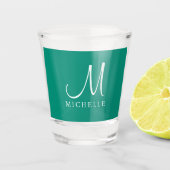 Calligrafie Initiaal Monogram Naam Blauwgroen Sjab Shot Glas (Voorkant)
