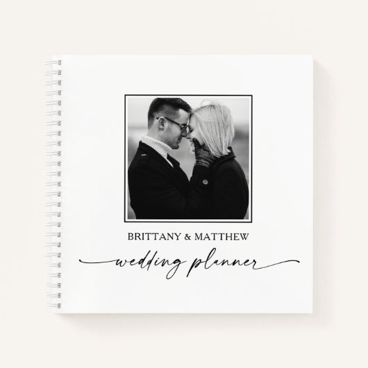 Calligrafie Ink Black White Photo Wedding Planner Notitieboek (Voorkant)