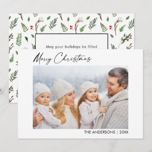 Calligrafie Ink Foto met kerstfeestgrijze bessen Feestdagenkaart