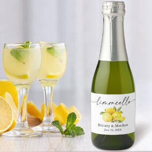 Calligrafie Ink Limoncello Waterverf Lemons Mini Sparkling Wijnetiket