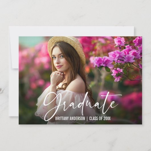 Calligrafie Ink Pen Script Foto Afstuderen Aankondiging (Voorkant)