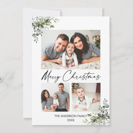 Calligrafie Ink Script Greenery 3 Fotokerstmis Feestdagenkaart (Voorkant)