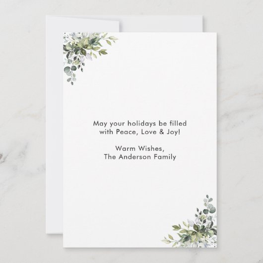 Calligrafie Ink Script Greenery 3 Fotokerstmis Feestdagenkaart (Achterkant)