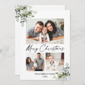 Calligrafie Ink Script Greenery 3 Fotokerstmis Feestdagenkaart (Voorkant / Achterkant)