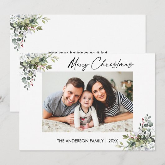 Calligrafie Ink Script Greenery Berries Kerstmis Feestdagenkaart (Voorkant / Achterkant)