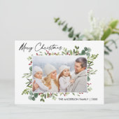 Calligrafie Ink Script Waterverf Greenery Berries Feestdagenkaart (Staand voorkant)