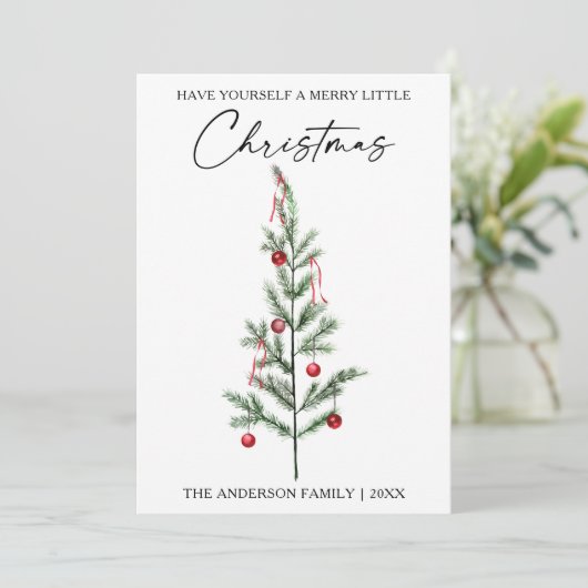 Calligrafie Ink Script Waterverf Tree Red Feestdagenkaart (Staand voorkant)