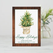 Calligrafie Ink Script Wood Waterverf Pine Tree Feestdagenkaart (Staand voorkant)