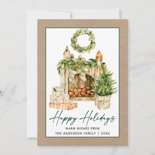 Calligrafie Ink Waterverf Feestdagen Kraft Feestdagenkaart (Voorkant)