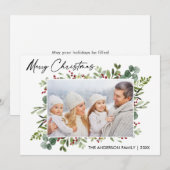 Calligrafie Ink Waterverf Greenery Berries Foto Feestdagenkaart (Voorkant / Achterkant)