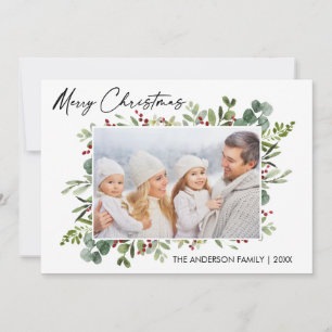 Calligrafie Ink Waterverf Greenery Berries Foto Feestdagenkaart