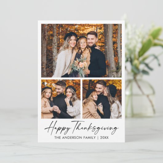 Calligrafie-inkt 3 Foto Terracotta Thanksgiving Feestdagenkaart (Staand voorkant)