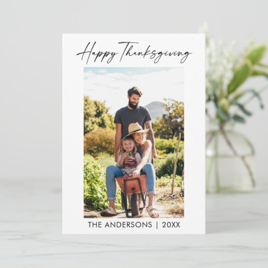 Calligrafie-inkt Foto Thanksgiving Oranje Pset Feestdagenkaart (Staand voorkant)