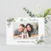 Calligrafie-inkt met kerstfeestgrijze bessen feestdagenkaart (Staand voorkant)