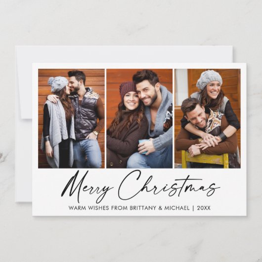 Calligrafie Inkt Pen Kerstmis 3 Fotopaar Feestdagenkaart (Voorkant)