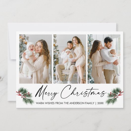 Calligrafie Inkt Pen Waterverf Pijn Berries Foto Feestdagenkaart (Voorkant)