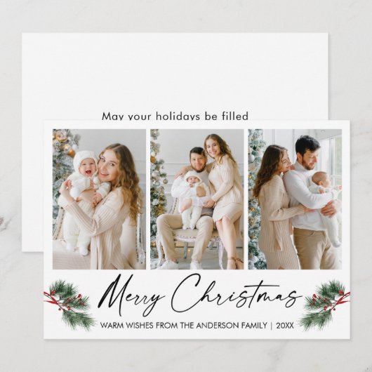 Calligrafie Inkt Pen Waterverf Pijn Berries Foto Feestdagenkaart (Voorkant / Achterkant)