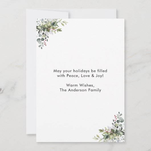 Calligrafie inkt Script 2 Foto Greenery Berries Feestdagenkaart (Achterkant)