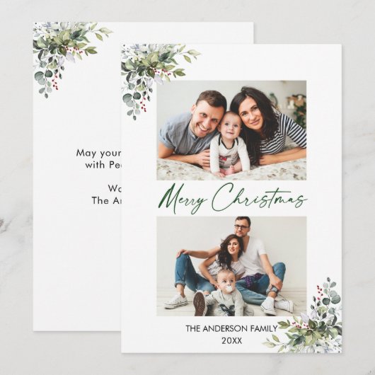 Calligrafie inkt Script 2 Foto Greenery Berries Feestdagenkaart (Voorkant / Achterkant)