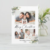 Calligrafie inkt Script 3 Foto Greenery Berries Feestdagenkaart (Staand voorkant)