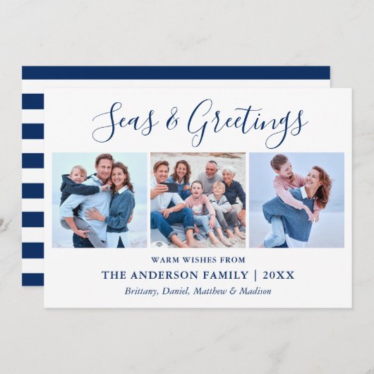 Calligrafie inkt Script 3 Foto Zeeen en groeten Feestdagenkaart (Voorkant / Achterkant)