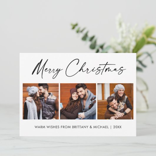 Calligrafie inkt script 3 Fotopaar kerst Feestdagenkaart (Staand voorkant)