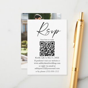 Calligrafie inkt script foto bruiloft QR RSVP Informatiekaartje