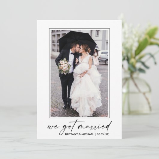 Calligrafie inkt script foto we zijn getrouwd aankondiging (Staand voorkant)