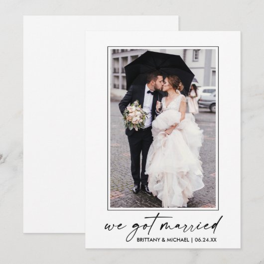 Calligrafie inkt script foto we zijn getrouwd aankondiging (Voorkant / Achterkant)