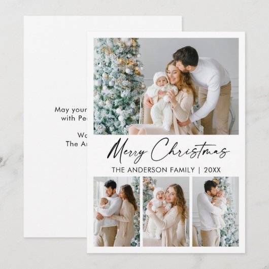 Calligrafie inkt script Merry kerst 4 Foto Feestdagenkaart (Voorkant / Achterkant)