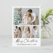 Calligrafie inkt script Merry Kerstmis 4 Foto's Feestdagenkaart (Staand voorkant)